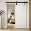 Single Sliding Door & Black Barn Track - Seville White Primed Flush Door
