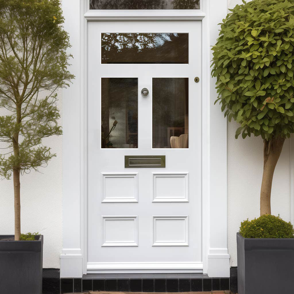 External Victorian Bronte Made to Measure Front Door - 45mm Thick - Seven Colour Options - Toughened Double Glazing