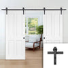 Double Sliding Door & Black Barn Track - Victorian Shaker 4 Panel Doors - White Primed