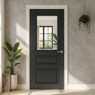 Image: Windsor Black Fire Internal Door - Clear Glass - 1/2 Hour Fire Rated - Prefinished