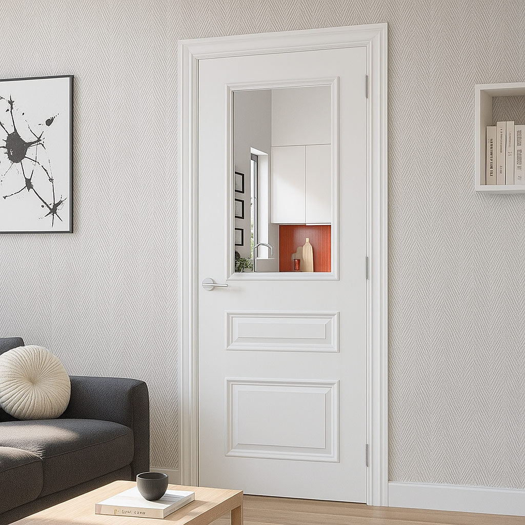 Windsor White Primed Fire Internal Door - Clear Glass - 1/2 Hour Fire Rated