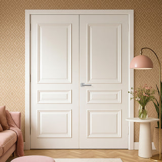 Image: Bespoke Windsor White Primed Panel Internal Door Pair