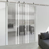 Double Glass Sliding Door - Solaris Tubular Stainless Steel Sliding Track & Winton 8mm Clear Glass - Obscure Printed Design