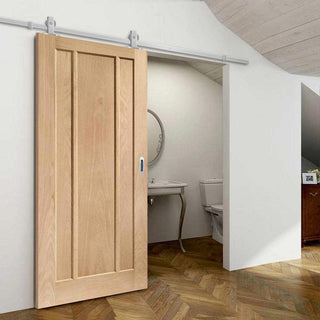 Image: Top Mounted Stainless Steel Sliding Track & Door - Worcester Oak 3 Panel Door - Unfinished