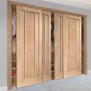 Image: Minimalist Wardrobe Door & Frame Kit - Four Worcester Oak 3 Panel Doors - Prefinished