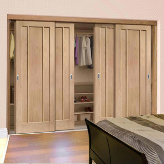 Image: Minimalist Wardrobe Door & Frame Kit - Four Worcester Oak 3 Panel Doors - Unfinished