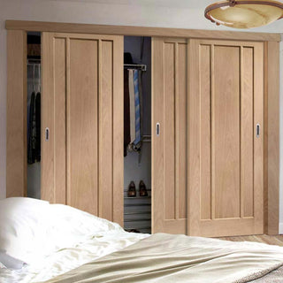 Image: Minimalist Wardrobe Door & Frame Kit - Three Worcester Oak 3 Panel Doors - Prefinished