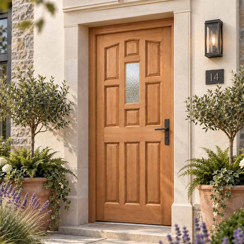 York Meranti Wooden Front Door - Stippolyte Toughened Double Glazing