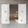 Double Glass Sliding Door - Solaris Tubular Stainless Steel Sliding Track & Geometric Zoom 8mm Obscure Glass - Obscure Printed Design