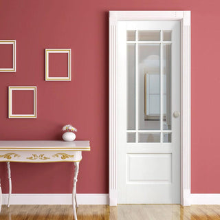Image: OUTLET - Downham Door - Bevelled Clear Glass - White Primed - Forklift Damage & Dirty