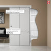 Portici White Staffetta Twin Telescopic Pocket Doors - Clear Etched Glass - Aluminium Inlay - Prefinished