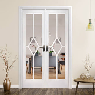 Image: W4 Reims Room Divider Door & Frame Kit - Bevelled Clear Glass - White Primed - 2031x1246mm Wide