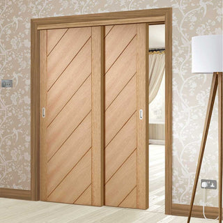 Image: Two Sliding Doors and Frame Kit - Monza Oak Door - Unfinished