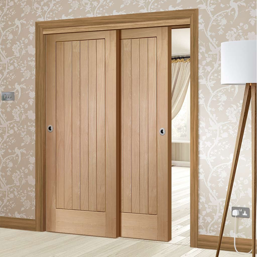 Two Sliding Doors and Frame Kit - Suffolk Oak Door - Prefinished
