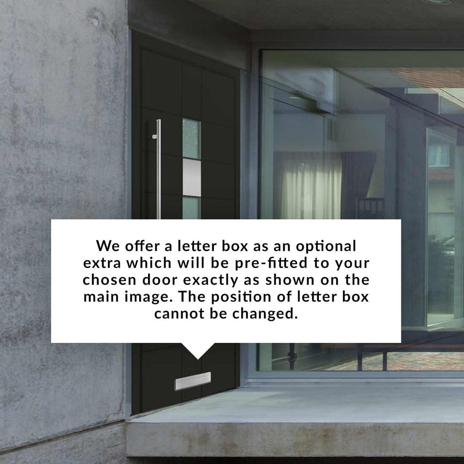 External ThruSafe Aluminium Front Door - 1591 CNC Grooves & Stainless Steel - 7 Colour Options