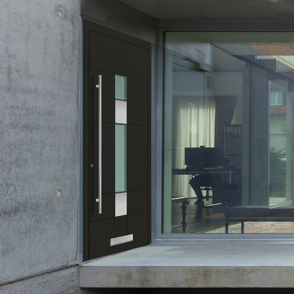 External ThruSafe Aluminium Front Door - 1591 CNC Grooves & Stainless Steel - 7 Colour Options