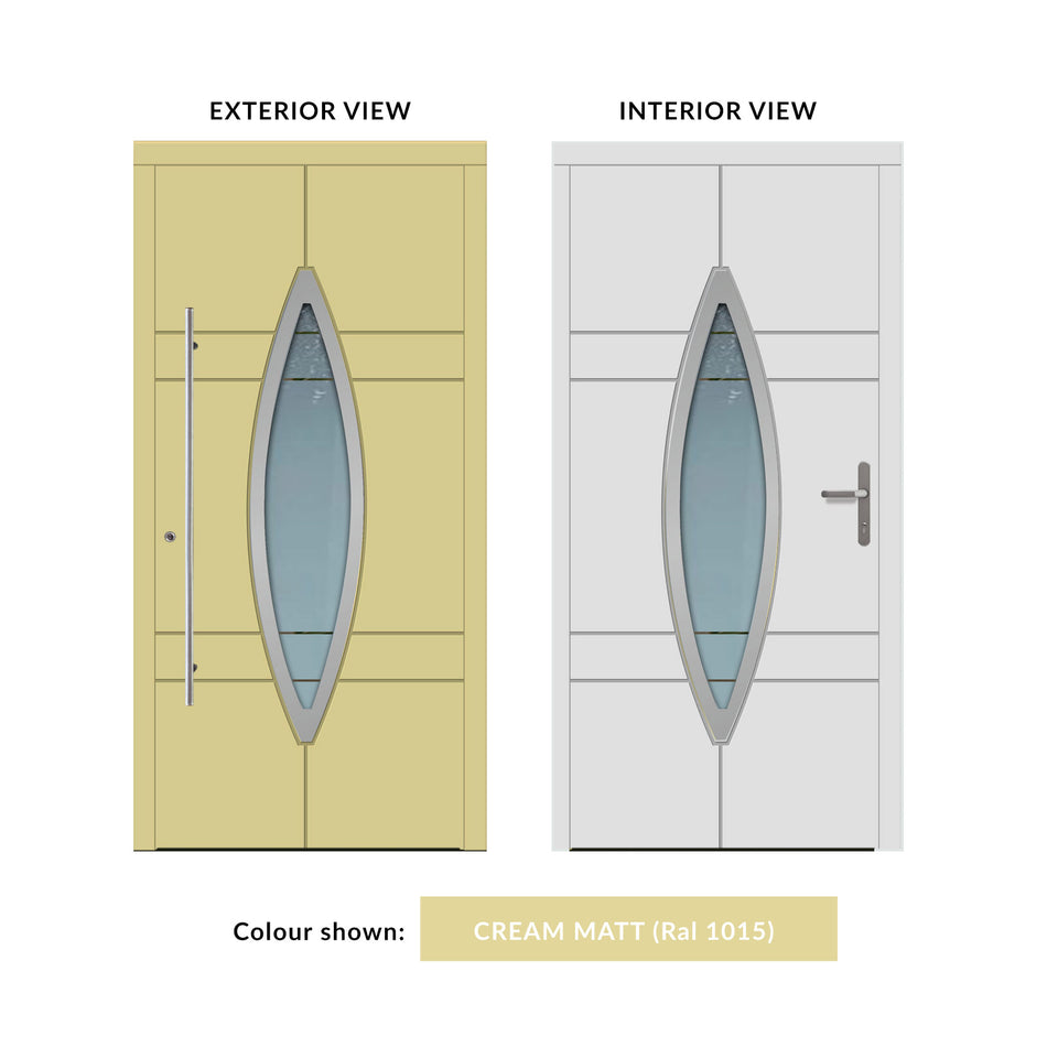 External ThruSafe Aluminium Front Door - 1752 CNC Grooves & Stainless Steel - 7 Colour Options