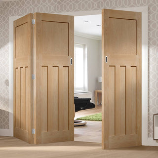 Image: Three Folding Doors & Frame Kit - DX 1930'S Oak Panel 2+1 - Prefinished