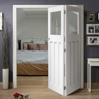 Image: Bespoke Thrufold DX 1930's White Primed Glazed Folding 2+0 Door