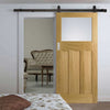 Top Mounted Black Sliding Track & Door - 1930's Oak Door - Frosted Glass - Unfinished