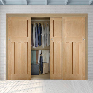 Image: Three Sliding Maximal Wardrobe Doors & Frame Kit - DX Oak Panel Door - 1930's Style