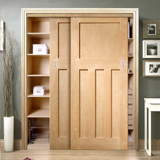 Image: Minimalist Wardrobe Door & Frame Kit - Two DX 1930'S Oak Panel Doors - Prefinished