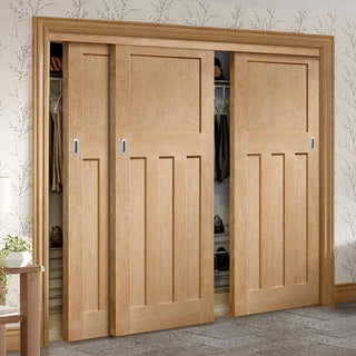 Image: Bespoke Thruslide DX 1930's Oak Panel 3 Door Wardrobe and Frame Kit