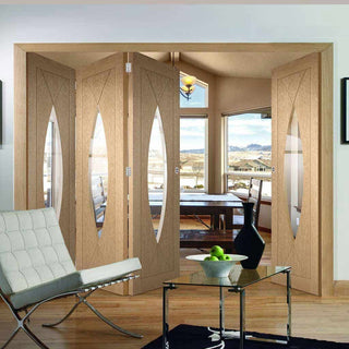 Image: Bespoke Thrufold Pesaro Oak Glazed Folding 3+1 Door