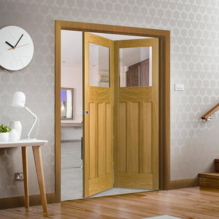 Image: Bespoke Thrufold DX Oak 1930's Style Glazed Folding 2+0 Door