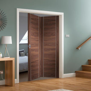 Image: Two Folding Doors & Frame Kit - Forli Walnut Flush 2+0 - Aluminium Inlay - Prefinished