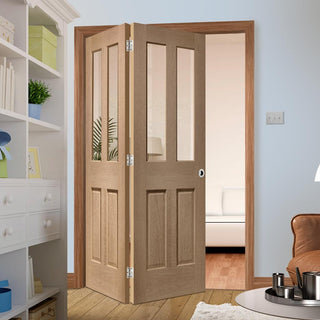 Image: Bespoke Thrufold Malton Oak Glazed Folding 2+0 Door - No Raised Mouldings