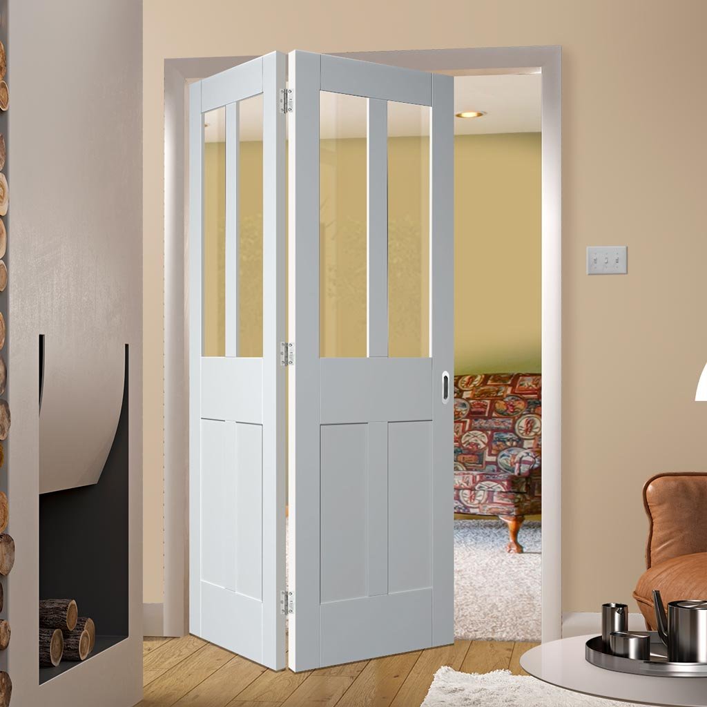 Bespoke Thrufold Malton Shaker White Primed Glazed Folding 2+0 Door