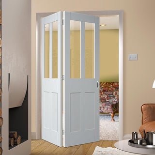 Image: Bespoke Thrufold Malton Shaker White Primed Glazed Folding 2+0 Door