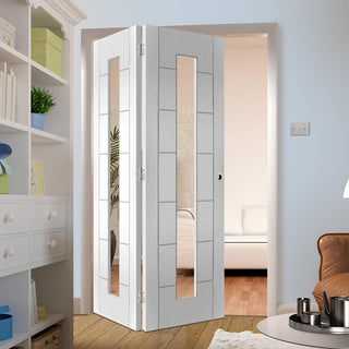 Image: Bespoke Thrufold Palermo 1L White Primed Glazed Folding 2+0 Door