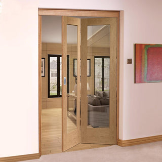 Image: Bespoke Thrufold Pattern 10 1L Shaker Oak Glazed Folding 2+0 Door