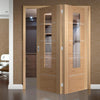 Two Folding Doors & Frame Kit - Portici Oak Flush 2+0 - Aluminium Inlay & Clear Glass - Prefinished