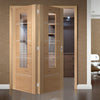 Two Folding Doors & Frame Kit - Portici Oak Flush 2+0 - Aluminium Inlay & Clear Glass - Prefinished
