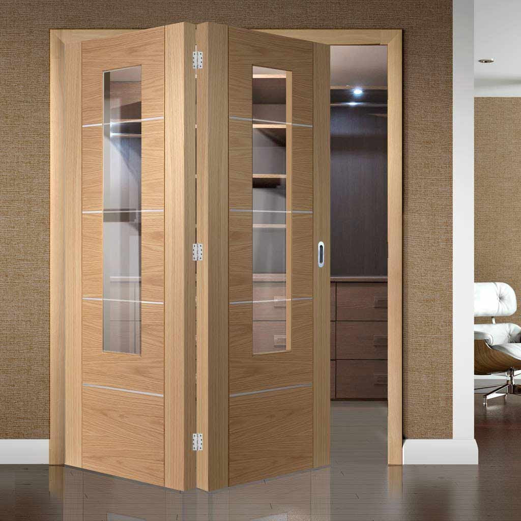 Bespoke Thrufold Portici Oak Glazed Folding 2+0 Door - Aluminium Inlay - Prefinished