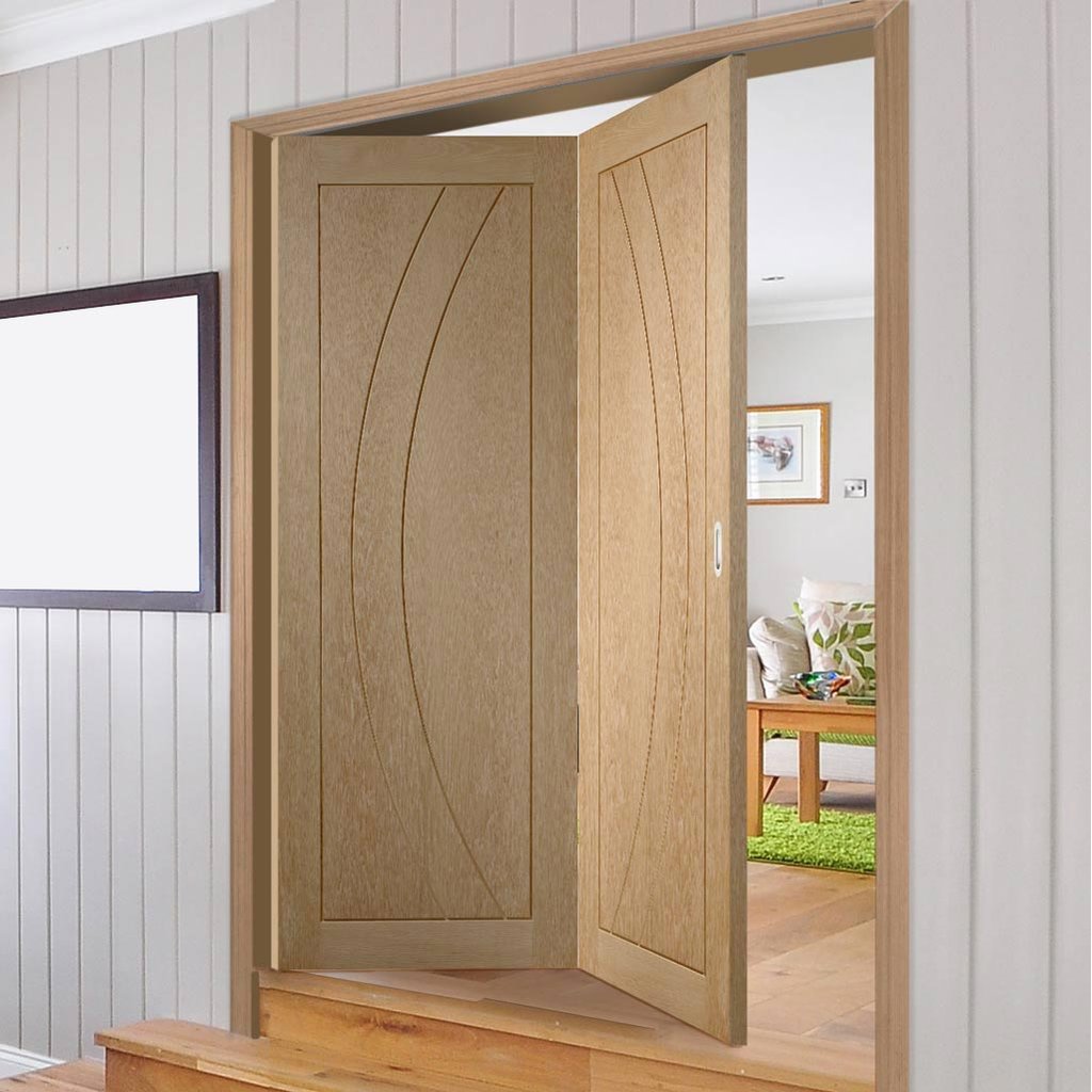 Two Folding Doors & Frame Kit - Salerno Oak Flush 2+0 - Prefinished