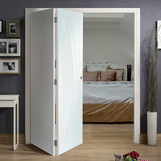 Image: Bespoke Thrufold Salerno White Primed Flush Folding 2+0 Door