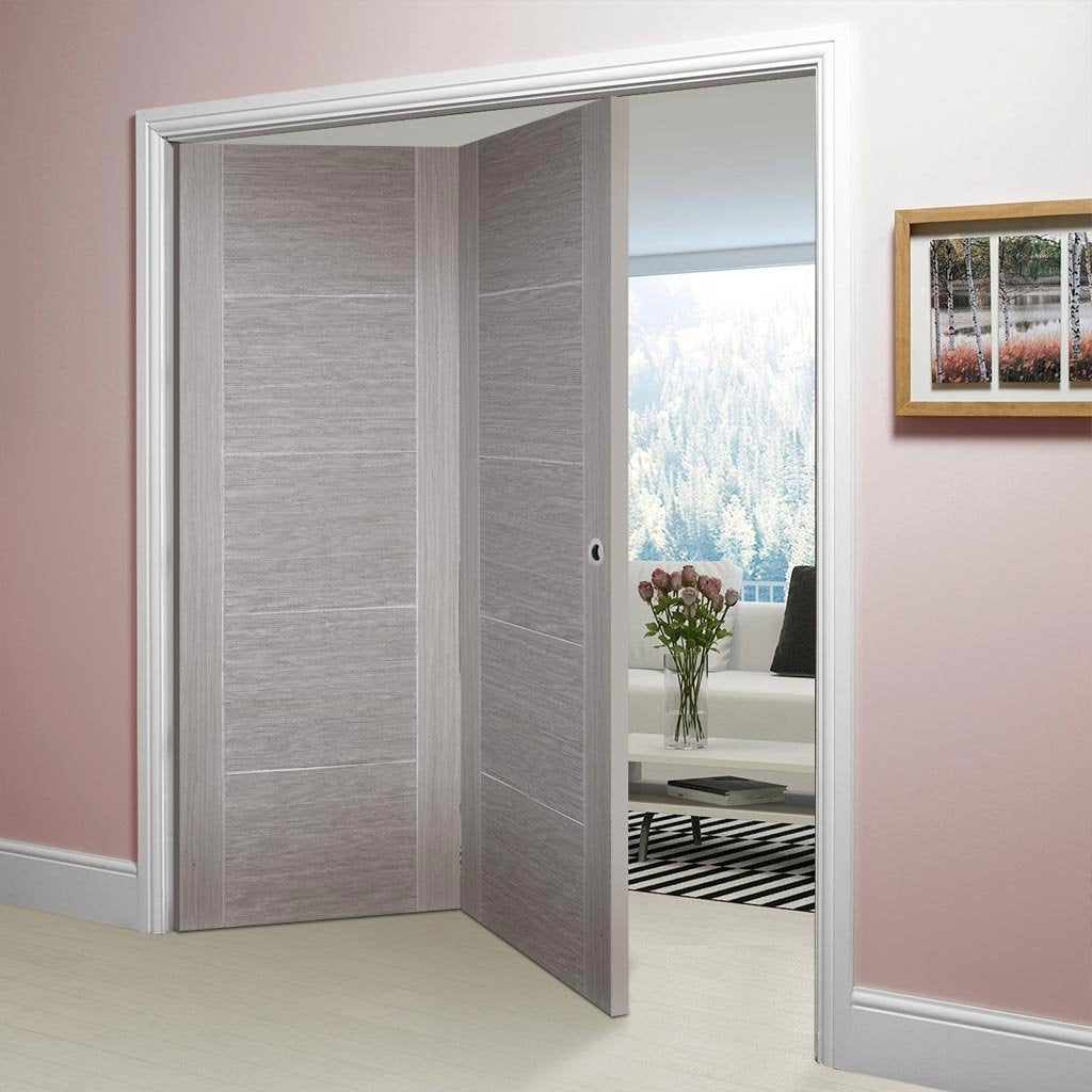 Two Folding Doors & Frame Kit - Vancouver Light Grey 2+0 - Prefinished