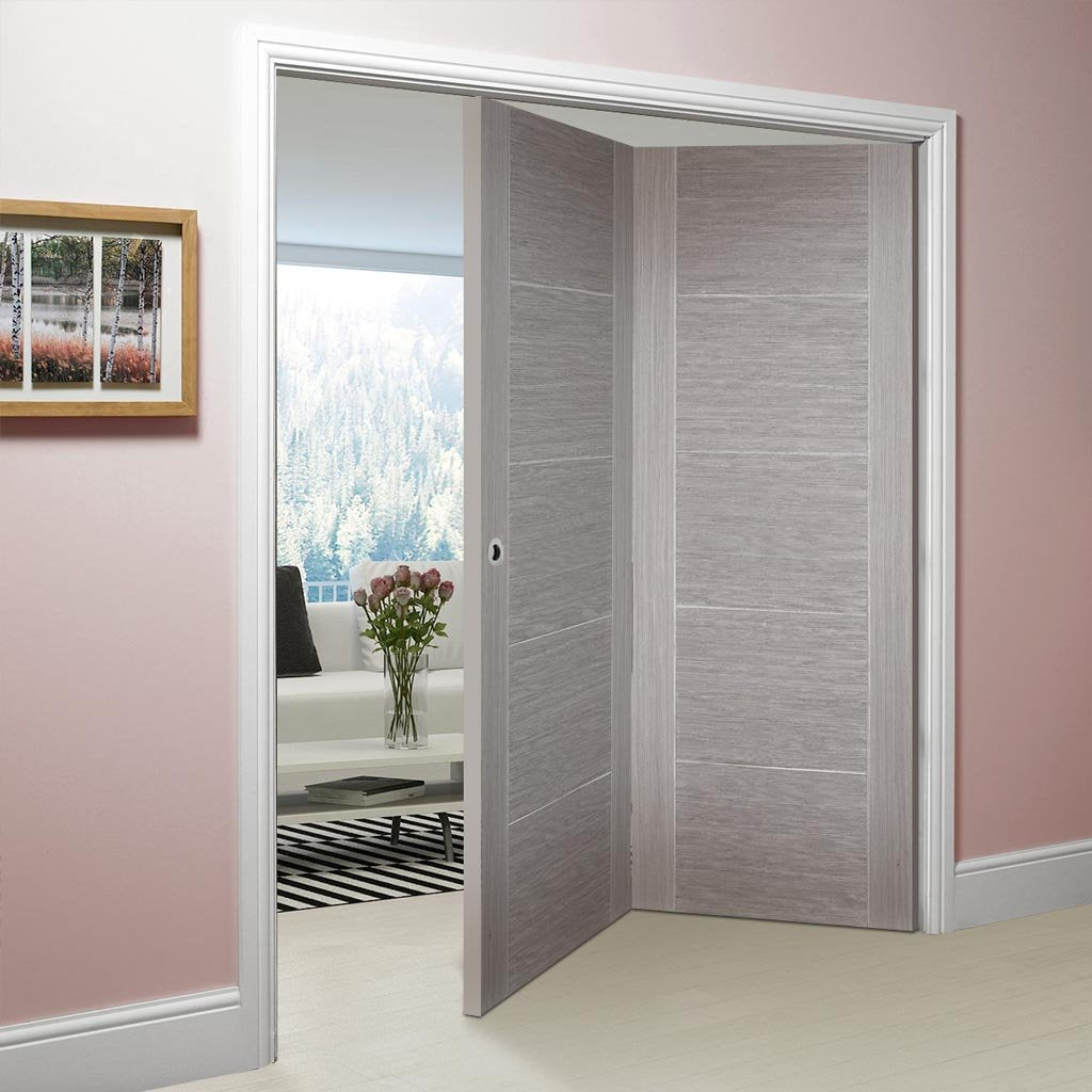 Two Folding Doors & Frame Kit - Vancouver Light Grey 2+0 - Prefinished