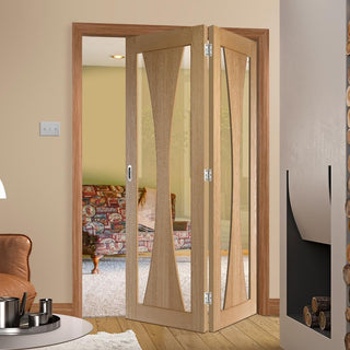 Image: Bespoke Thrufold Verona Oak Glazed Folding 2+0 Door - Prefinished