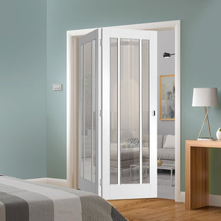 Image: Two Folding Doors & Frame Kit - Worcester 3 Pane 2+0 - Clear Glass - White Primed