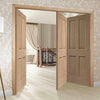 Three Folding Doors & Frame Kit - Victorian Oak 4 Panel 2+1 - No Raised Mouldings - Prefinished