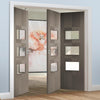Three Folding Doors & Frame Kit - Apollo 3 Pane Chocolate Grey 2+1 - Clear Glass - Prefinished