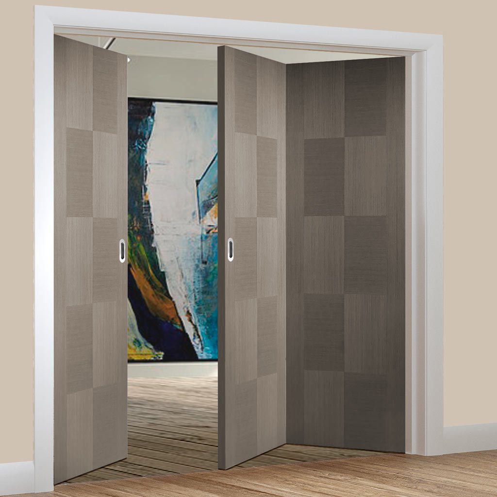 Three Folding Doors & Frame Kit - Apollo Flush Chocolate Grey 2+1 - Prefinished