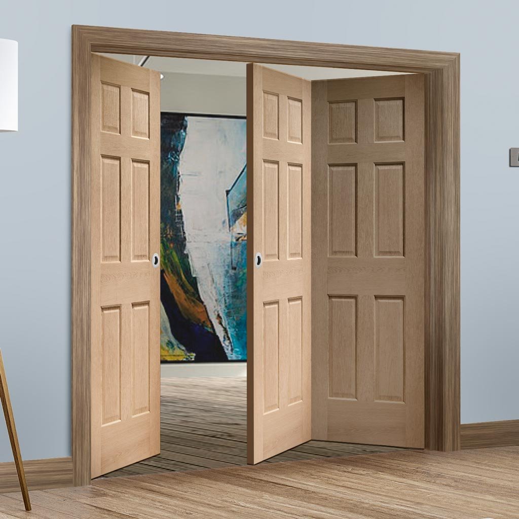 Bespoke Thrufold Colonial Oak 6 Panel Folding 2+1 Door - No Raised Mouldings