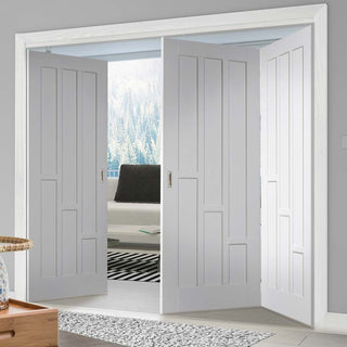 Image: Three Folding Doors & Frame Kit - Coventry 2+1 Folding Panel Door - White Primed