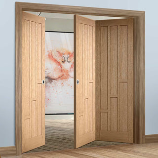 Image: Three Folding Doors & Frame Kit - Coventry Contemporary Panel Oak 2+1 - Unfinished